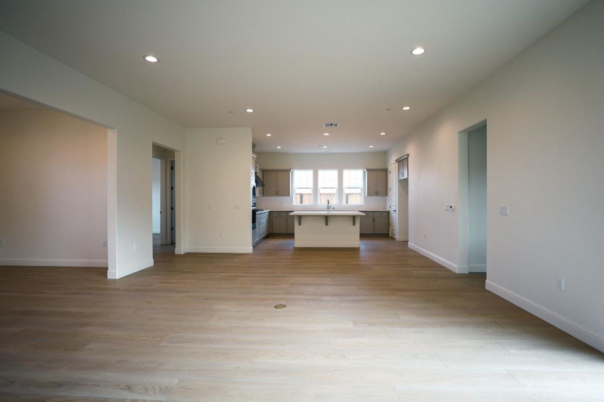 Empty room, Interior, Kitchen, Recessed Lighting, Wood Texture Flooring