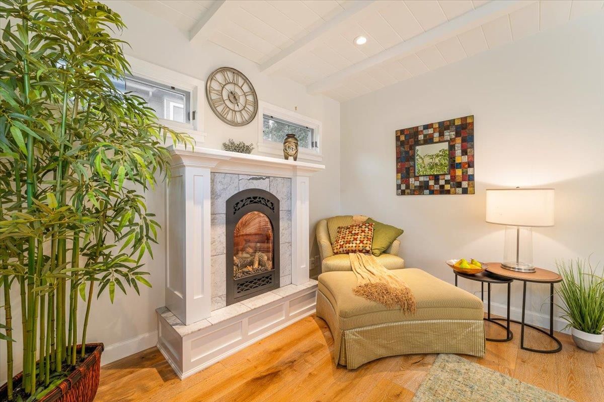 Fireplace, Interior, Recessed Lighting, Wood Texture Flooring