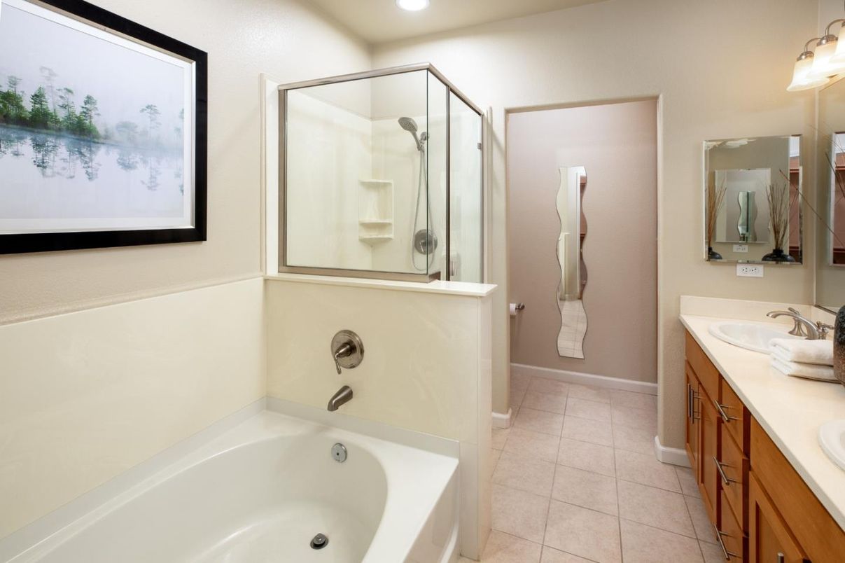 Bathroom, Dual Sink Vanities, Glass Shower, Interior, Recessed Lighting