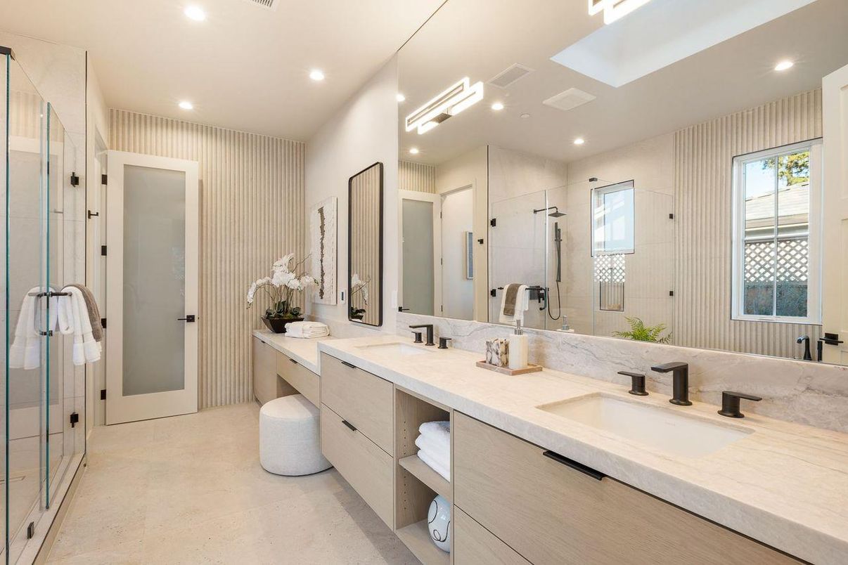 Bathroom, Dual Sink Vanities, Glass Shower, Interior, Recessed Lighting