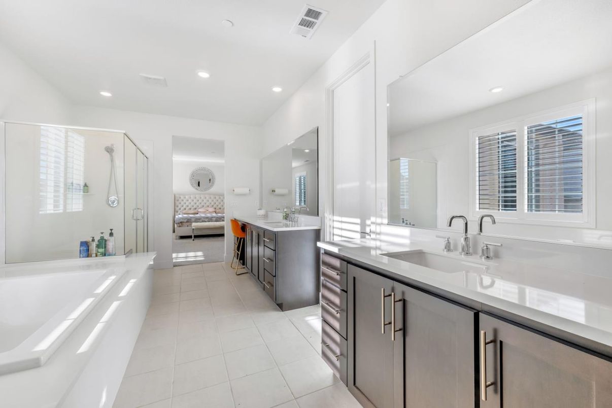 Bathroom, Dual Sink Vanities, Glass Shower, Interior, Recessed Lighting