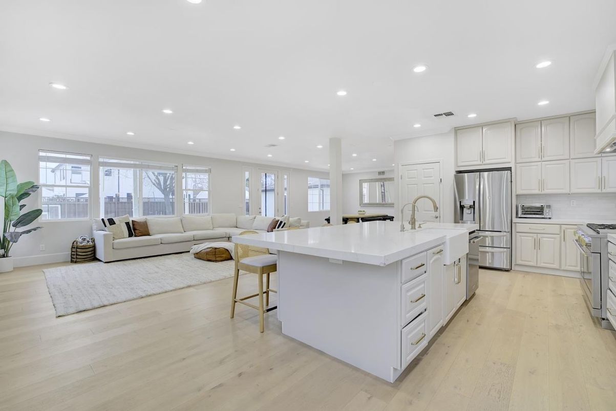 Interior, Kitchen, Living room, Recessed Lighting, Stainless Steel Appliances, Wood Texture Flooring