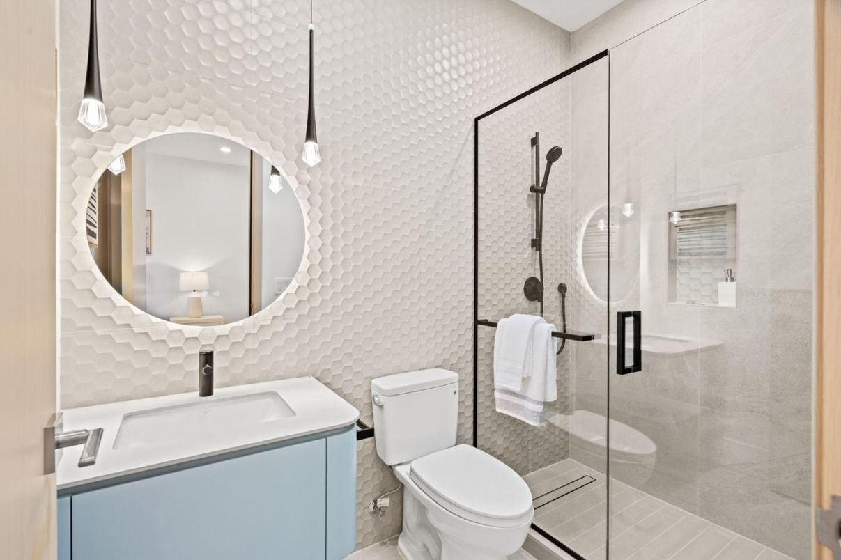 Bathroom, Glass Shower, Interior, Pendant Lights