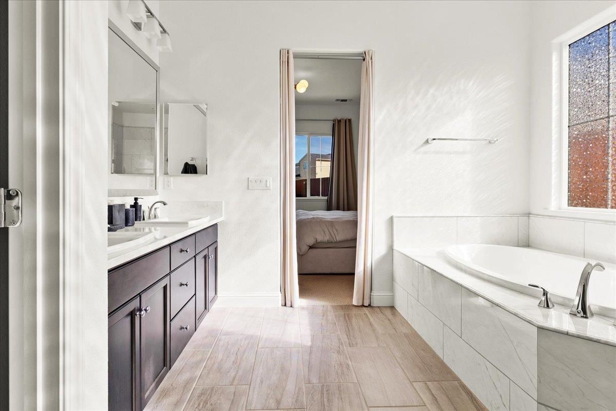 Bathroom, Bedroom, Dual Sink Vanities, Interior, Wood Texture Flooring