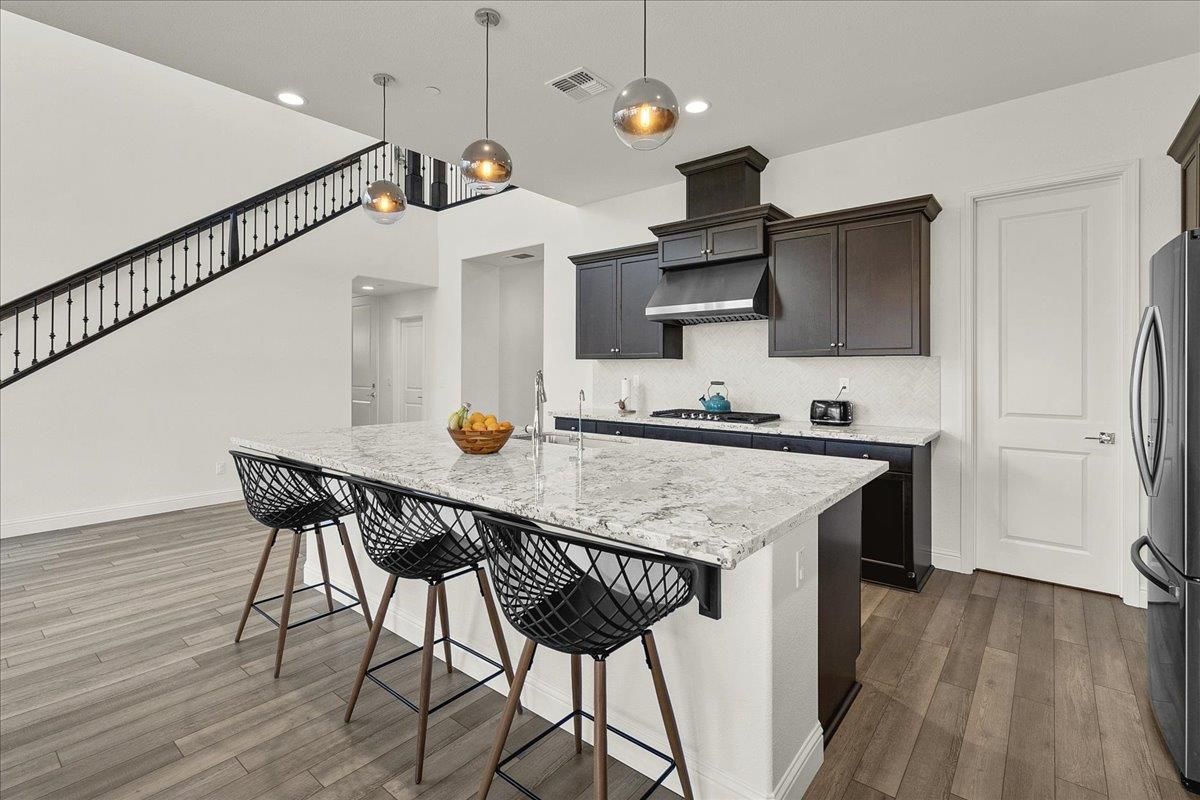 Interior, Kitchen, Pendant Lights, Recessed Lighting, Wood Texture Flooring