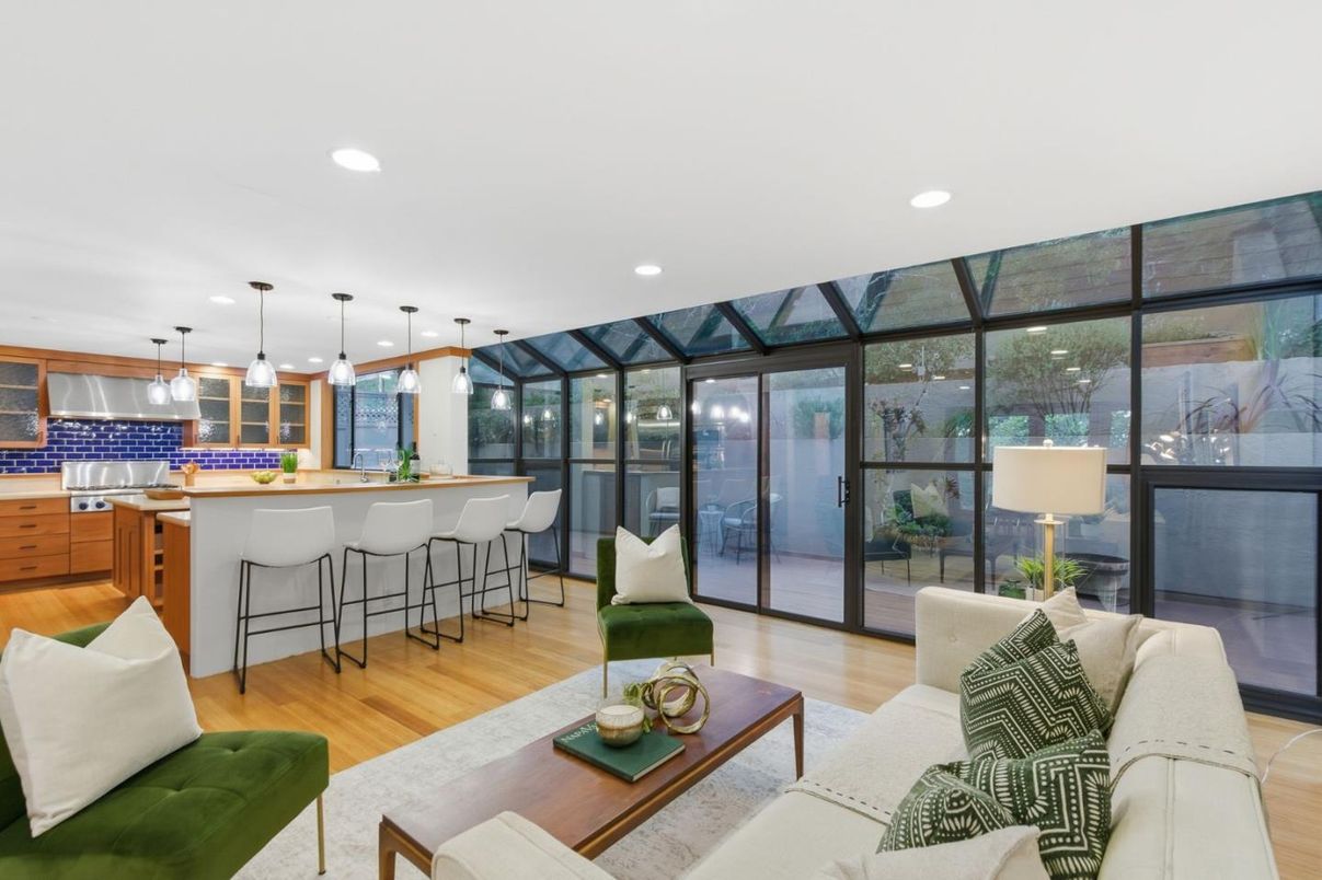 Interior, Kitchen, Living room, Pendant Lights, Recessed Lighting, Wood Texture Flooring