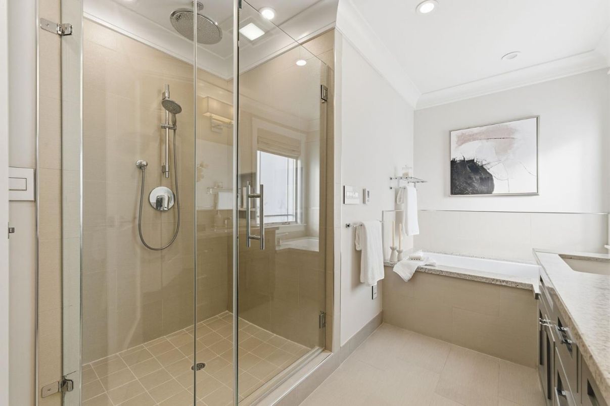 Bathroom, Glass Shower, Interior, Recessed Lighting