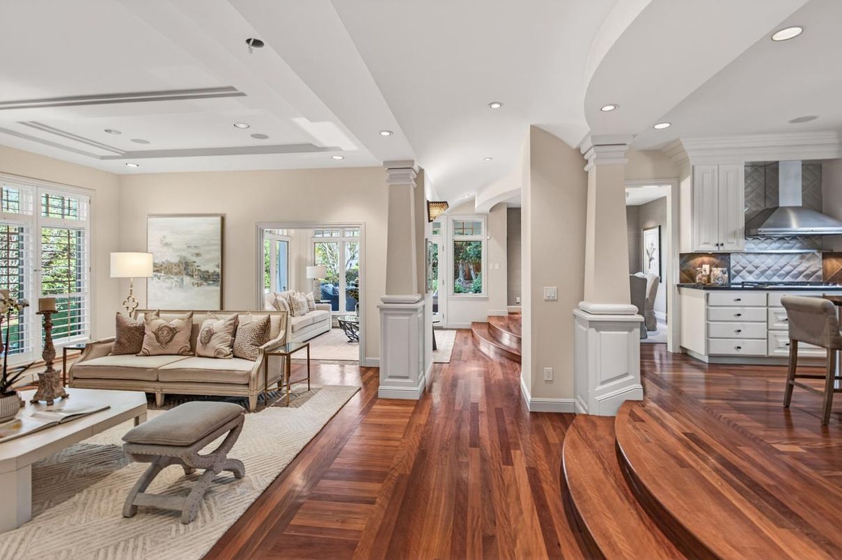 Interior, Kitchen, Living room, Recessed Lighting, Stainless Steel Appliances, Wood Texture Flooring