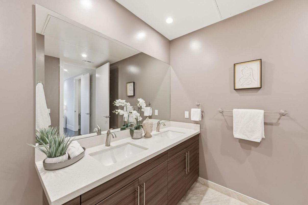 Bathroom, Dual Sink Vanities, Interior, Marble, Recessed Lighting