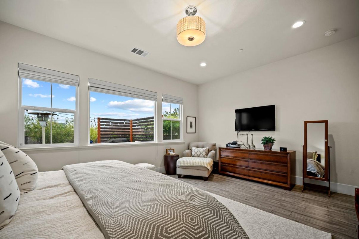 Bedroom, Interior, Recessed Lighting, Wood Texture Flooring