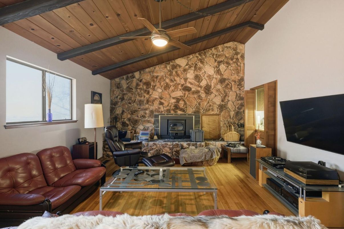 Fireplace, Interior, Living room, Stone Walls, Wooden Beams, Wooden Ceilings, Wood Texture Flooring
