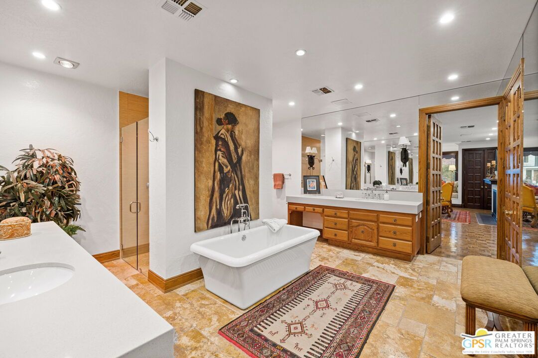 Bathroom, Dual Sink Vanities, Free Standing Baths, Interior, Recessed Lighting