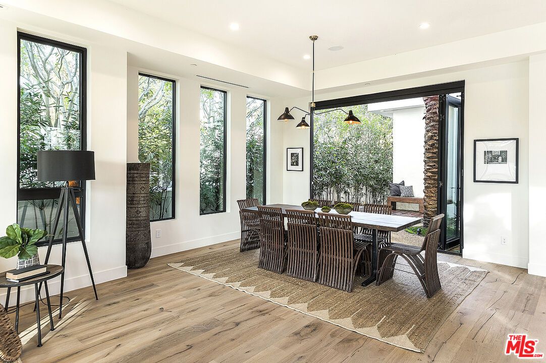 Dining room, Interior, Pendant Lights, Recessed Lighting, Wood Texture Flooring