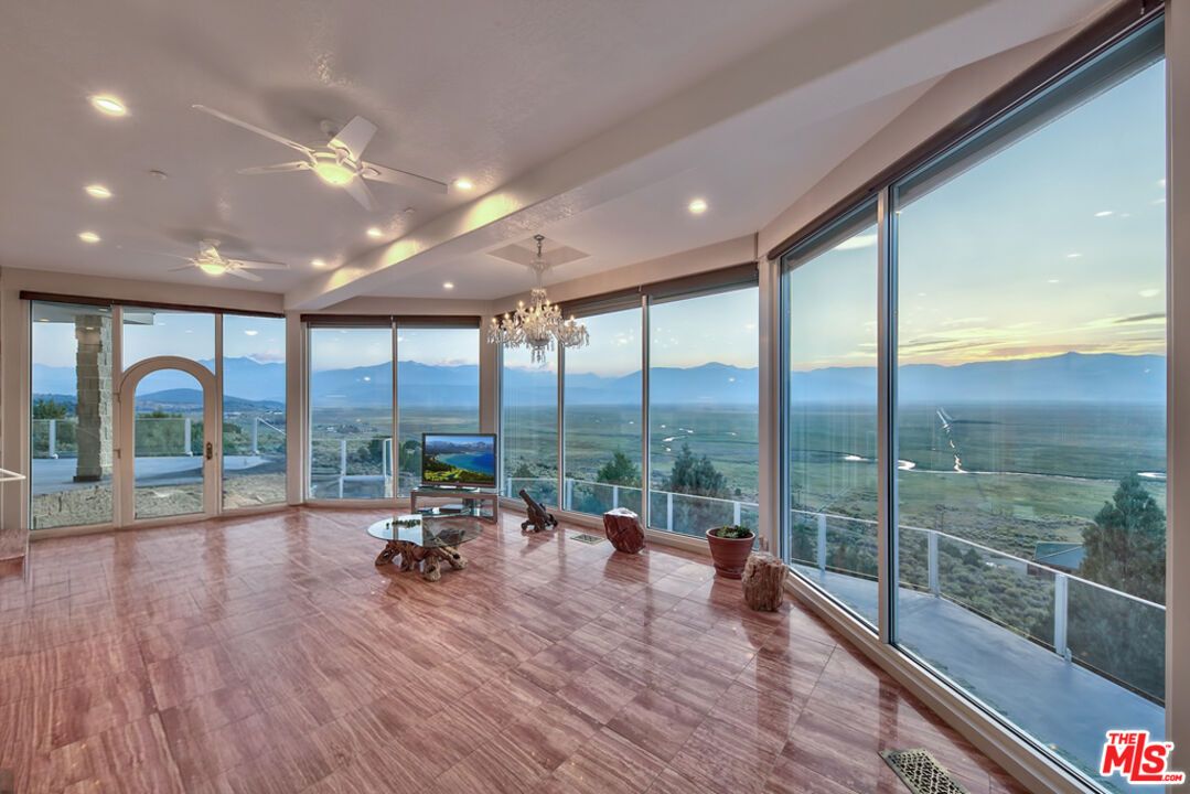 Chandelier, Empty room, Interior, Recessed Lighting, Water, Wood Texture Flooring