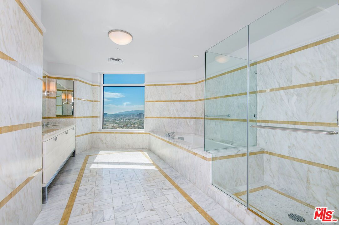 Bathroom, Glass Shower, Interior, Marble, Marble Walls, Recessed Lighting