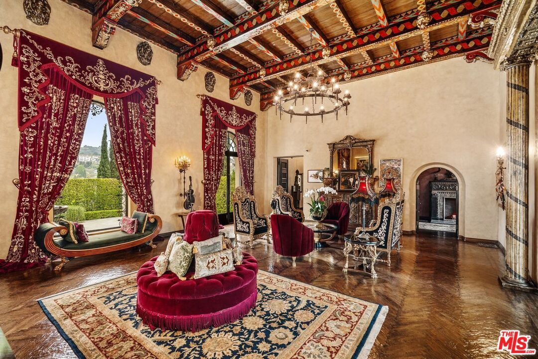 Chandelier, Fireplace, Interior, Living room, Wooden Beams, Wooden Ceilings, Wood Texture Flooring