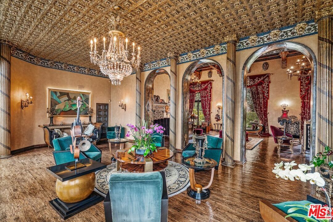 Chandelier, Interior, Living room, Wood Texture Flooring