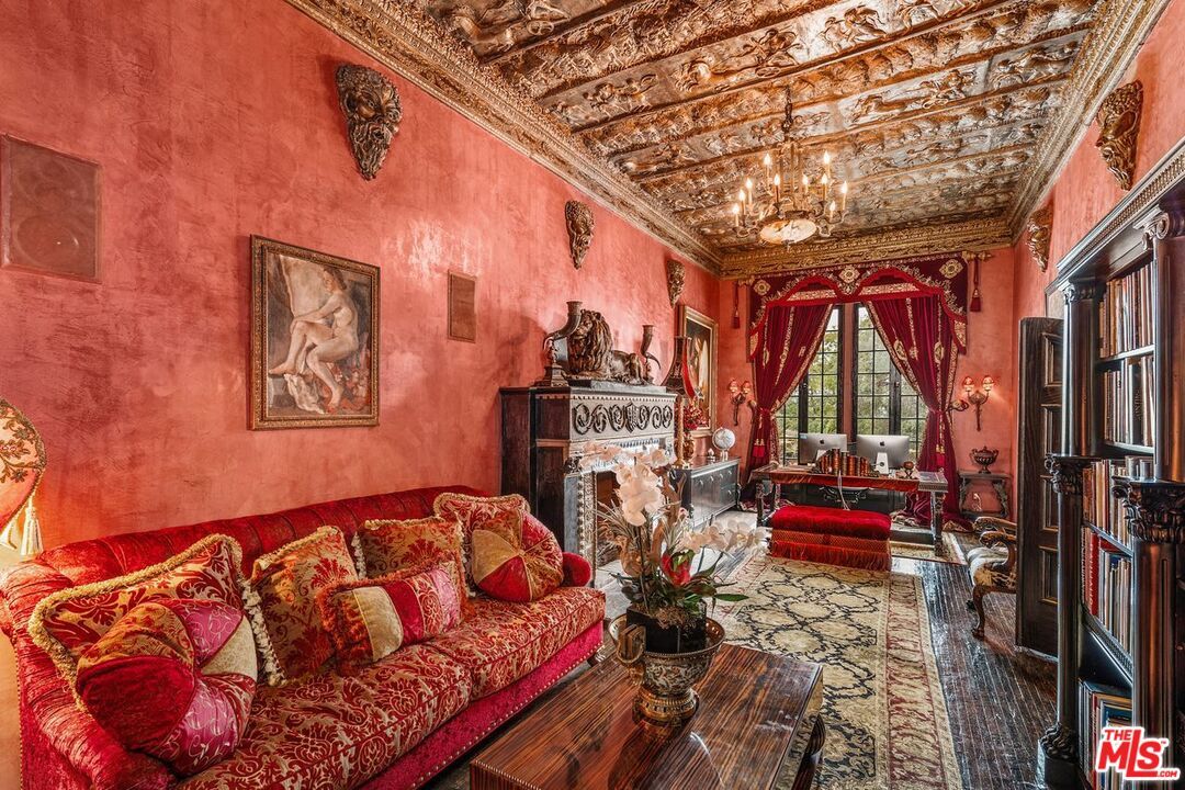 Chandelier, Fireplace, Interior, Living room