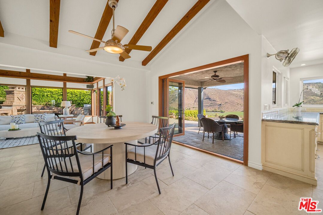 Dining room, Interior, Living room, Recessed Lighting, Wooden Beams