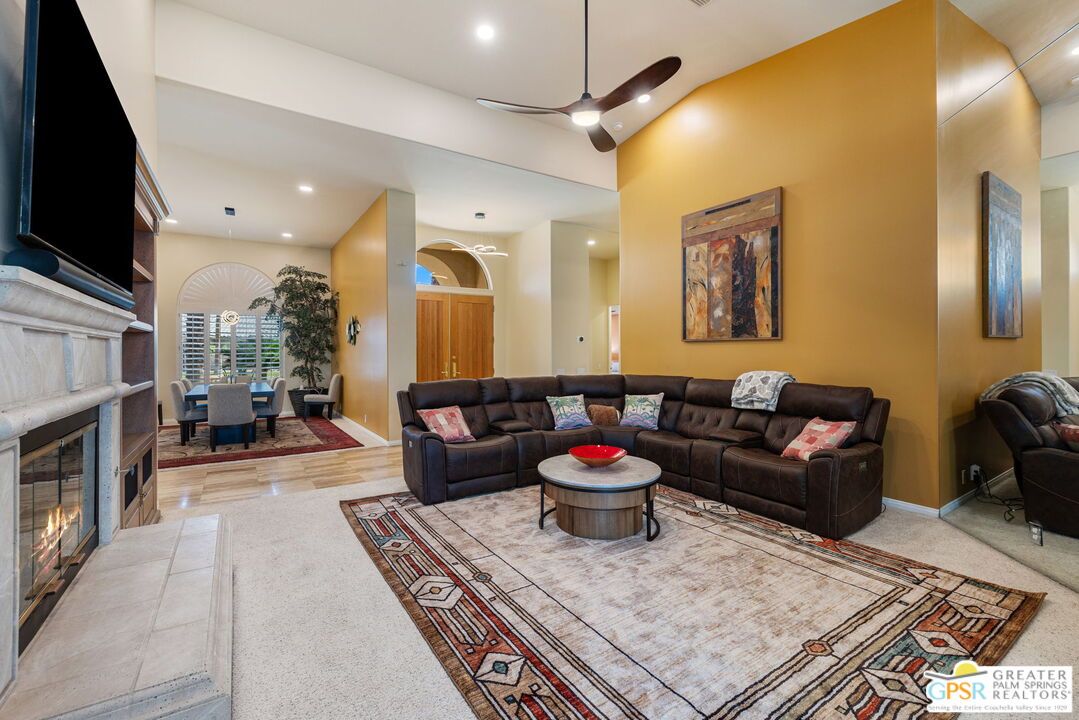 Dining room, Fireplace, Interior, Living room, Pendant Lights, Recessed Lighting