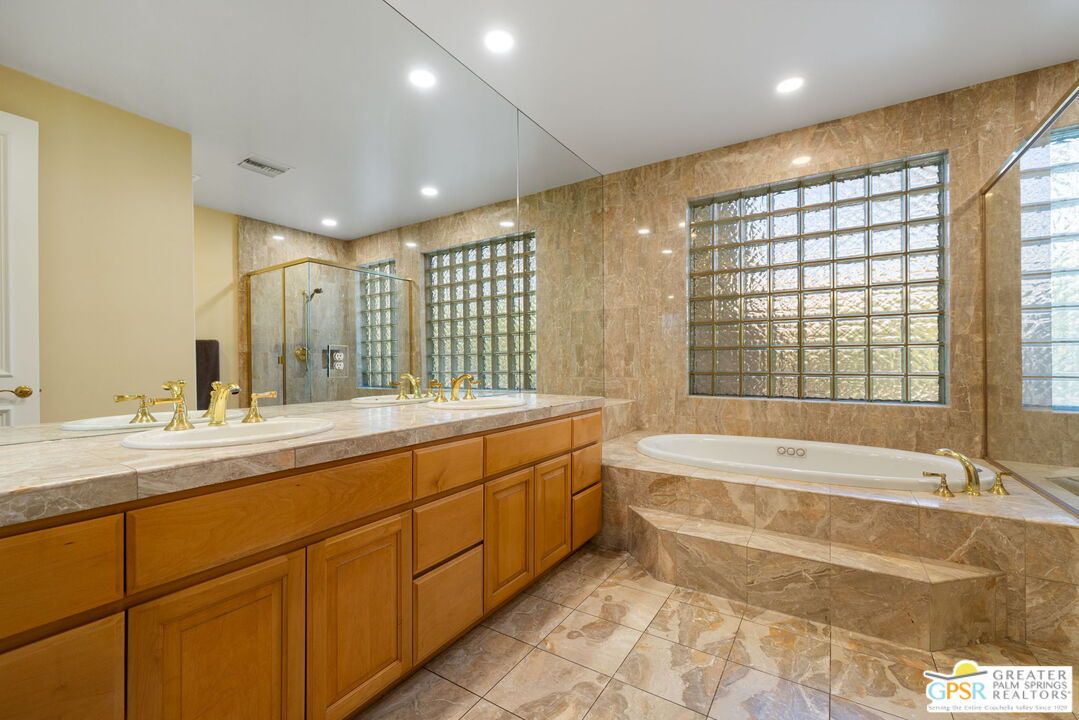 Bathroom, Dual Sink Vanities, Glass Shower, Interior, Recessed Lighting, Tile Countertops