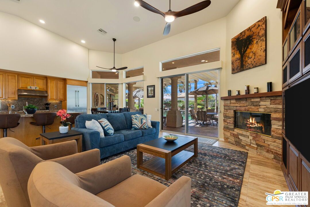 Dining room, Fireplace, Interior, Kitchen, Living room, Pendant Lights, Recessed Lighting, Wood Texture Flooring