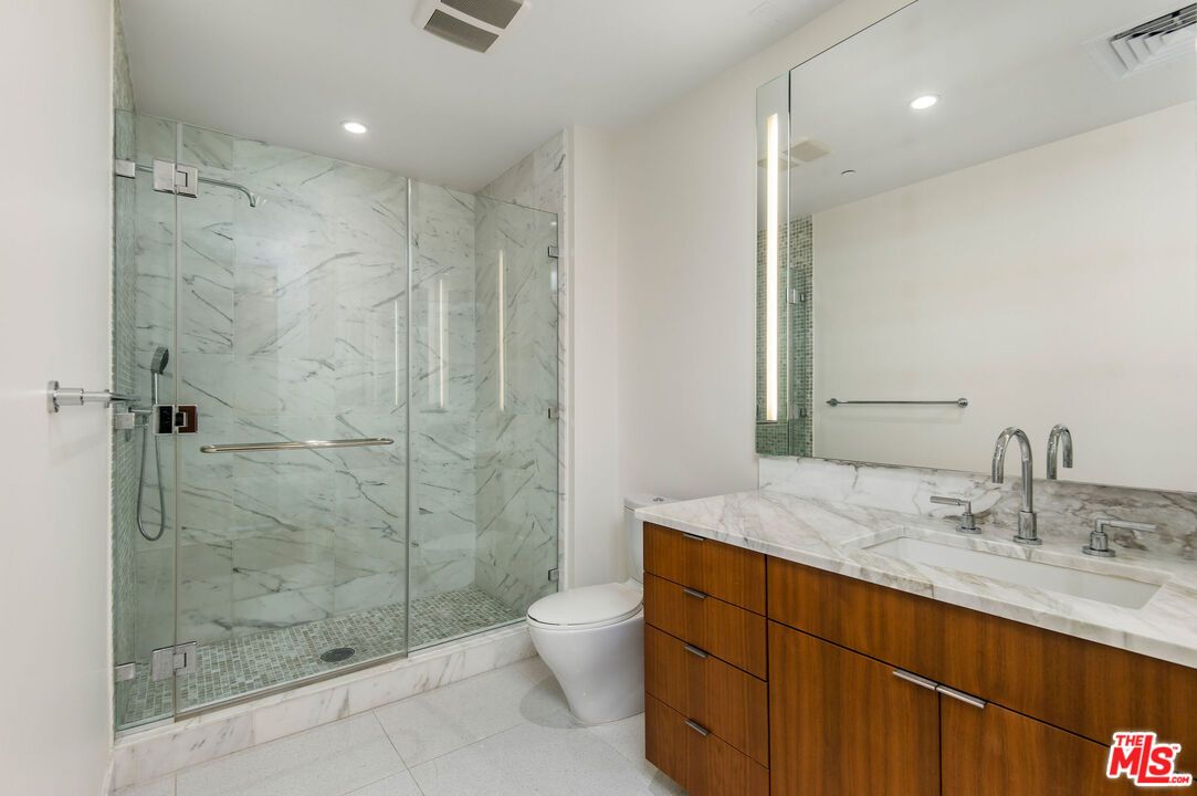 Bathroom, Glass Shower, Interior, Marble, Marble Walls, Recessed Lighting