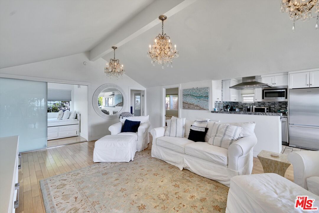 Chandelier, Interior, Kitchen, Living room, Stainless Steel Appliances, Wood Texture Flooring