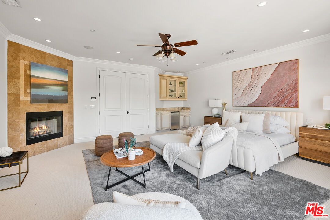 Bedroom, Fireplace, Interior, Living room, Recessed Lighting