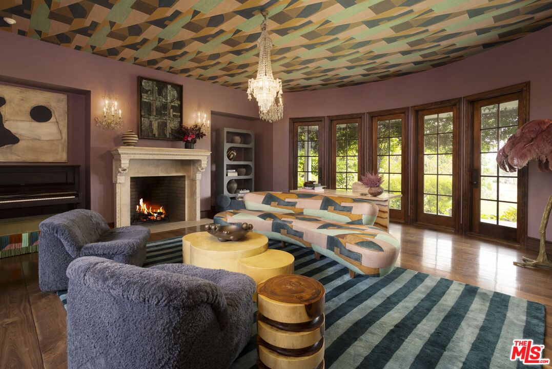 Chandelier, Fireplace, Interior, Living room, Piano, Wood Texture Flooring