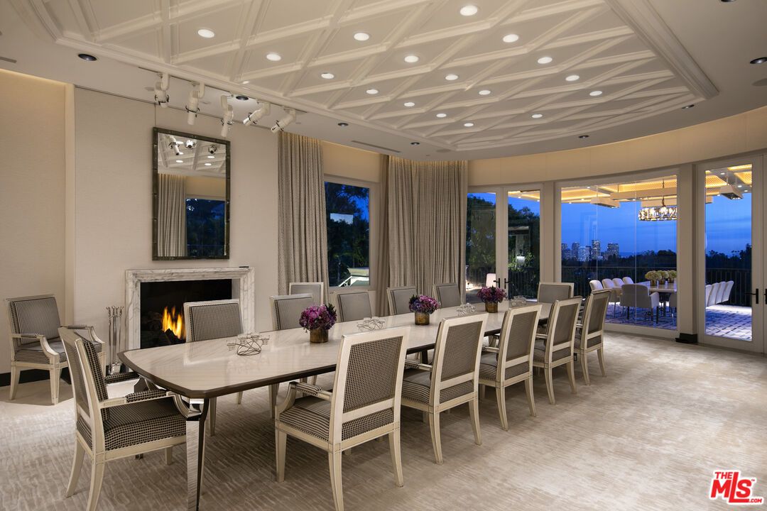 Dining room, Fireplace, Interior, Recessed Lighting