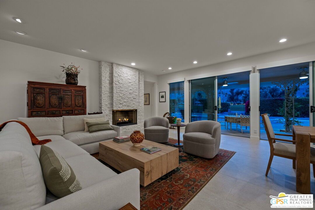 Dining room, Fireplace, Interior, Living room, Recessed Lighting