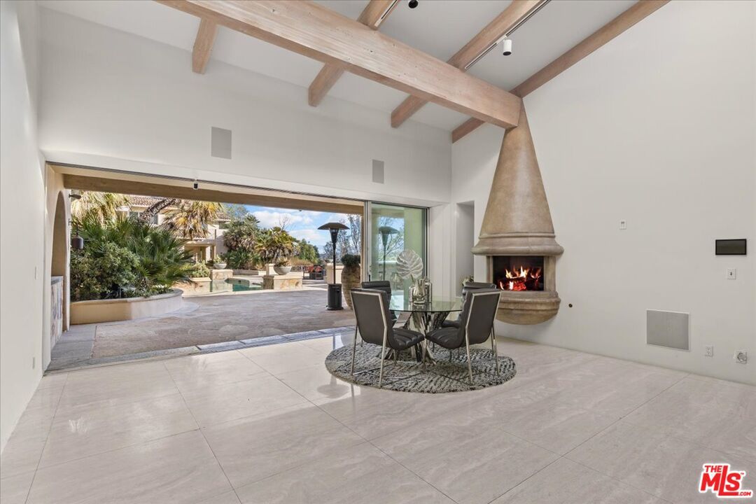 Dining room, Fireplace, Interior, Wooden Beams