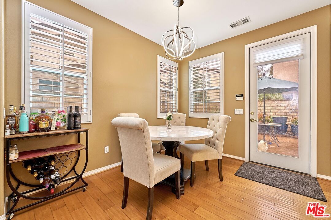 Dining room, Interior, Pendant Lights, Wood Texture Flooring