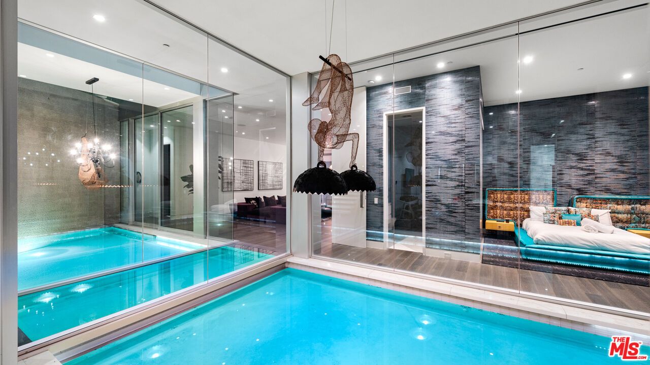 Chandelier, Interior, Pendant Lights, Pool, Recessed Lighting, Wood Texture Flooring