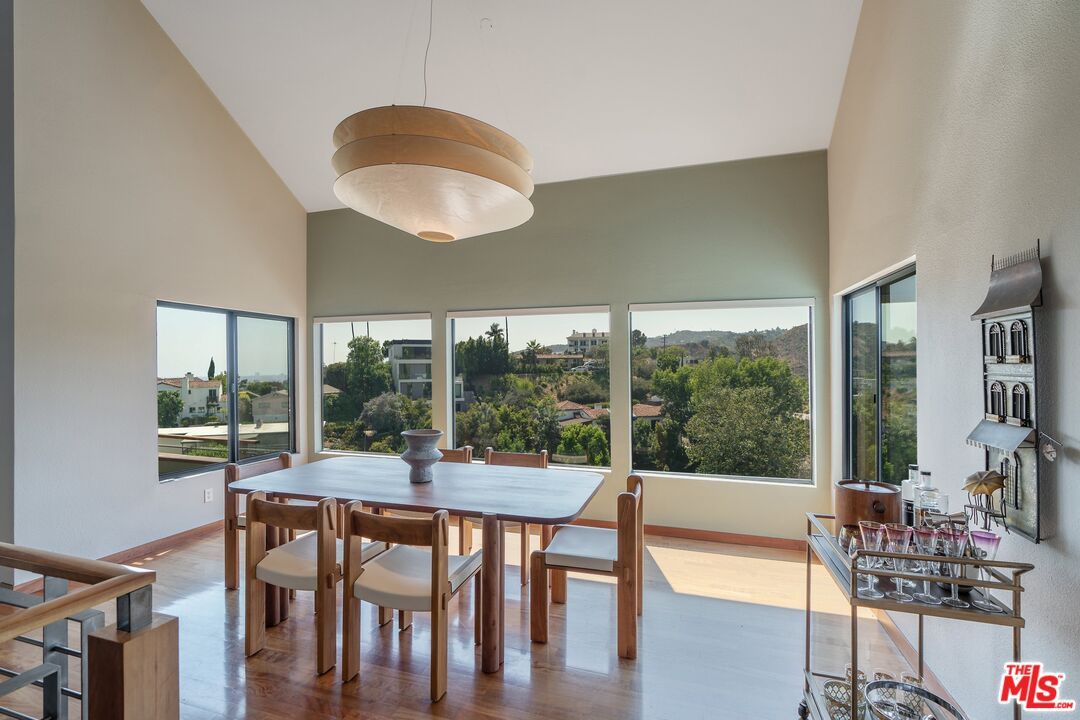 Dining room, Interior, Pendant Lights, Wood Texture Flooring