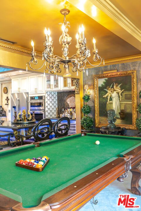 Billiard Table, Chandelier, Game Room, Interior
