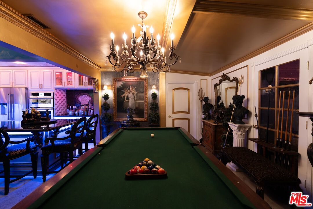 Billiard Table, Chandelier, Game Room, Interior