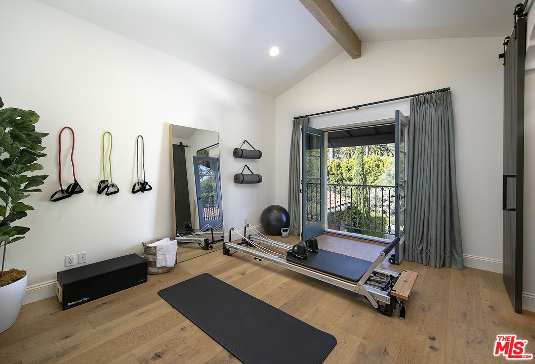 Fitness Equipment, Interior, Recessed Lighting, Wooden Beams, Wood Texture Flooring