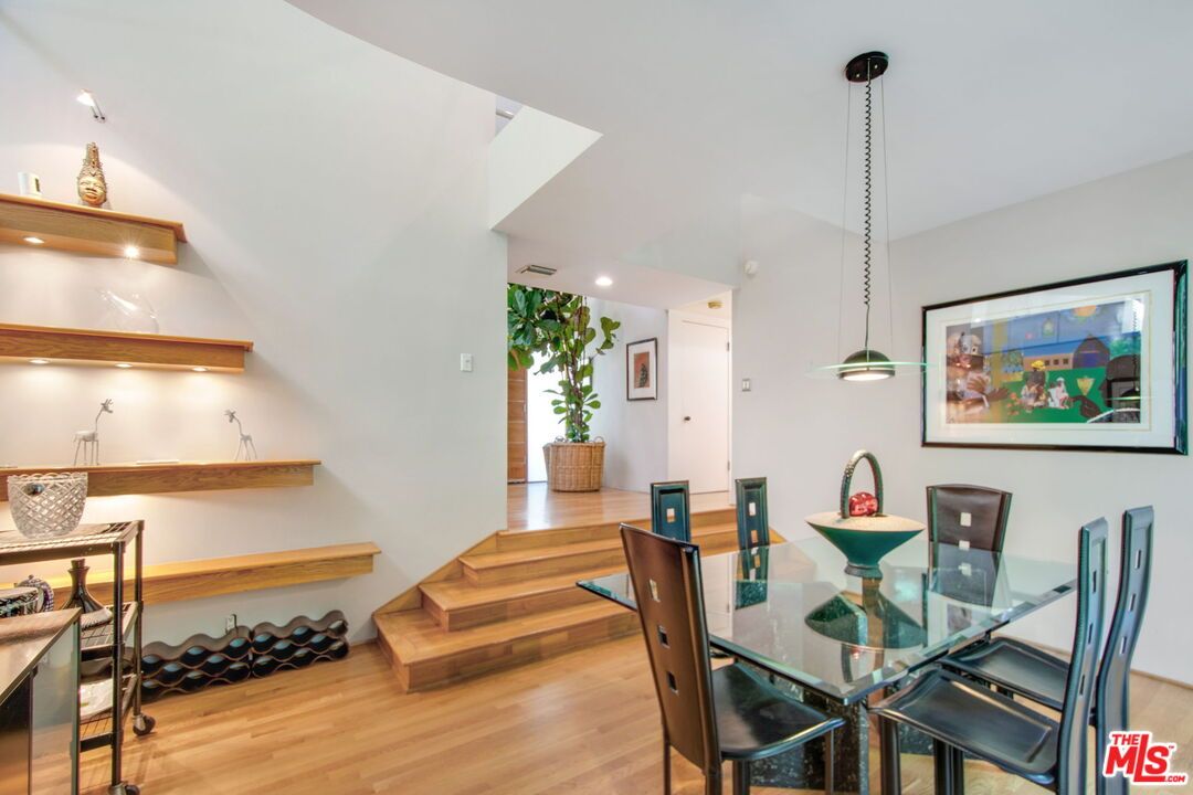 Dining room, Interior, Pendant Lights, Recessed Lighting, Wood Texture Flooring