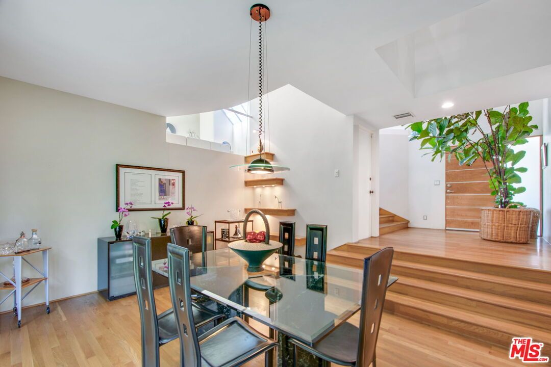 Dining room, Interior, Pendant Lights, Recessed Lighting, Wood Texture Flooring