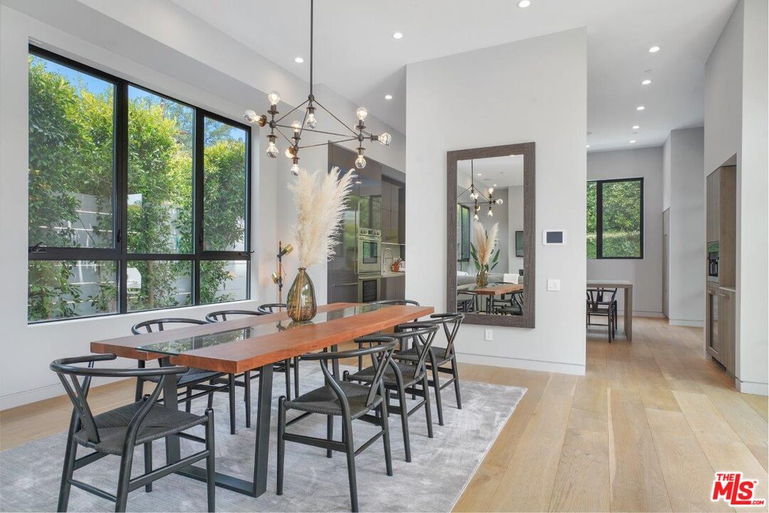 Dining room, Interior, Pendant Lights, Recessed Lighting, Wood Texture Flooring
