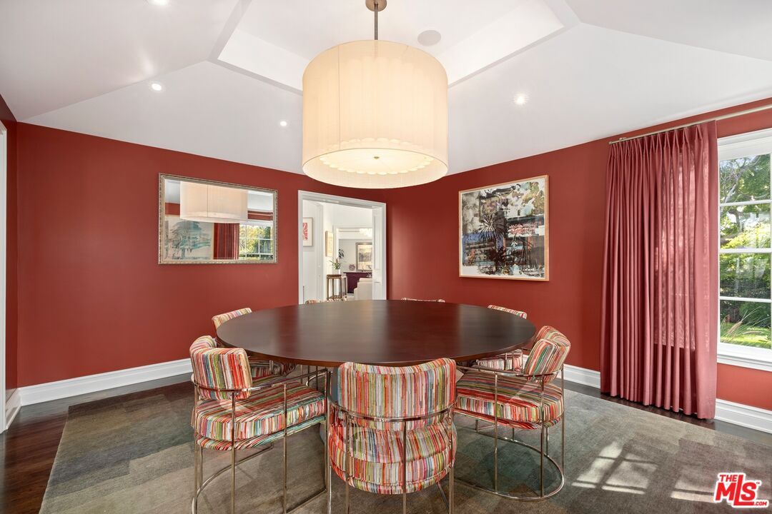 Dining room, Interior, Pendant Lights, Recessed Lighting, Wood Texture Flooring