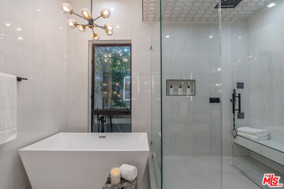 Bathroom, Free Standing Baths, Glass Shower, Interior, Marble Walls