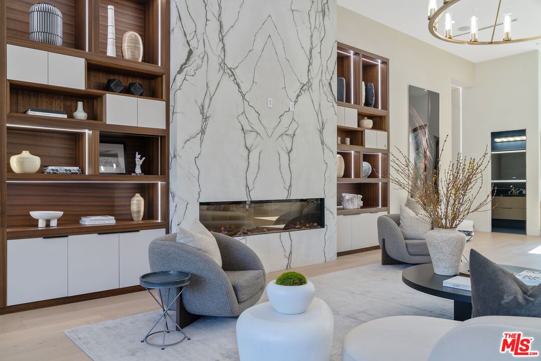 Fireplace, Interior, Living room, Marble Walls, Wood Texture Flooring