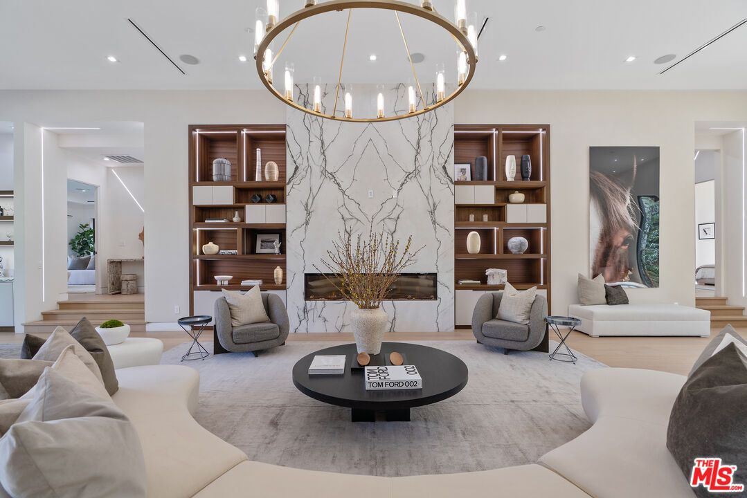 Interior, Living room, Marble Walls, Pendant Lights, Recessed Lighting