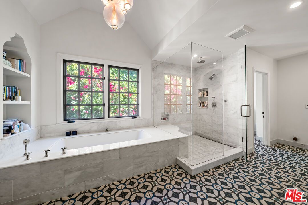 Bathroom, Glass Shower, Interior, Marble Walls, Recessed Lighting