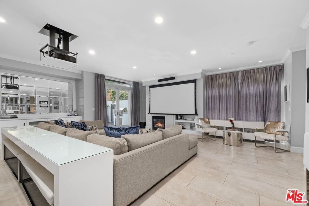 Fireplace, Interior, Living room, Projection Screen, Recessed Lighting
