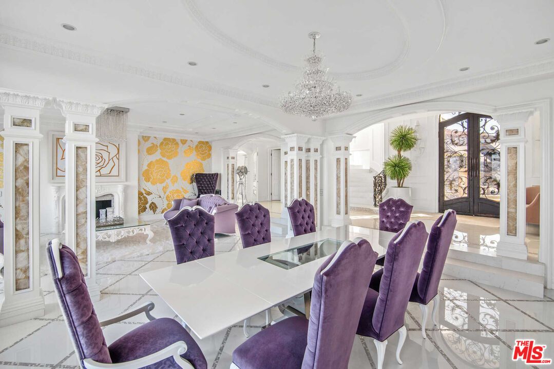 Chandelier, Dining room, Fireplace, Interior, Recessed Lighting