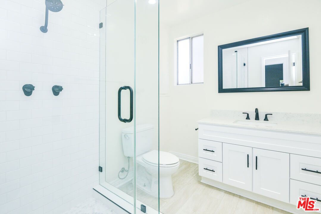 Bathroom, Glass Shower, Interior, Wood Texture Flooring